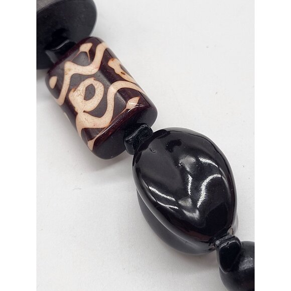 VTG Tribal Ethnic Bead Necklace Wood Ceramic Painted Black - Picture 4 of 8